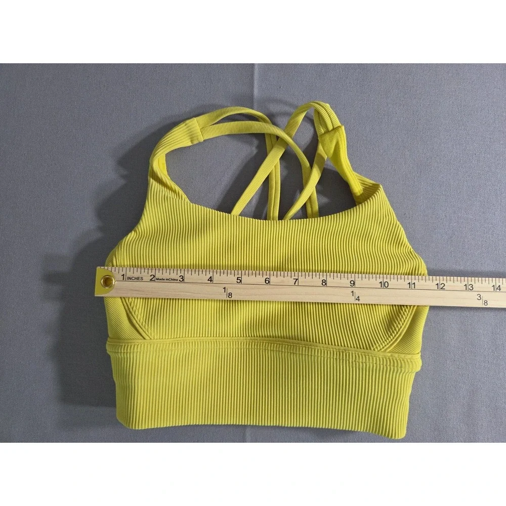 Lululemon Sports Bra Womens 4 Yellow Energy Longline Ribbed Strappy Open Back